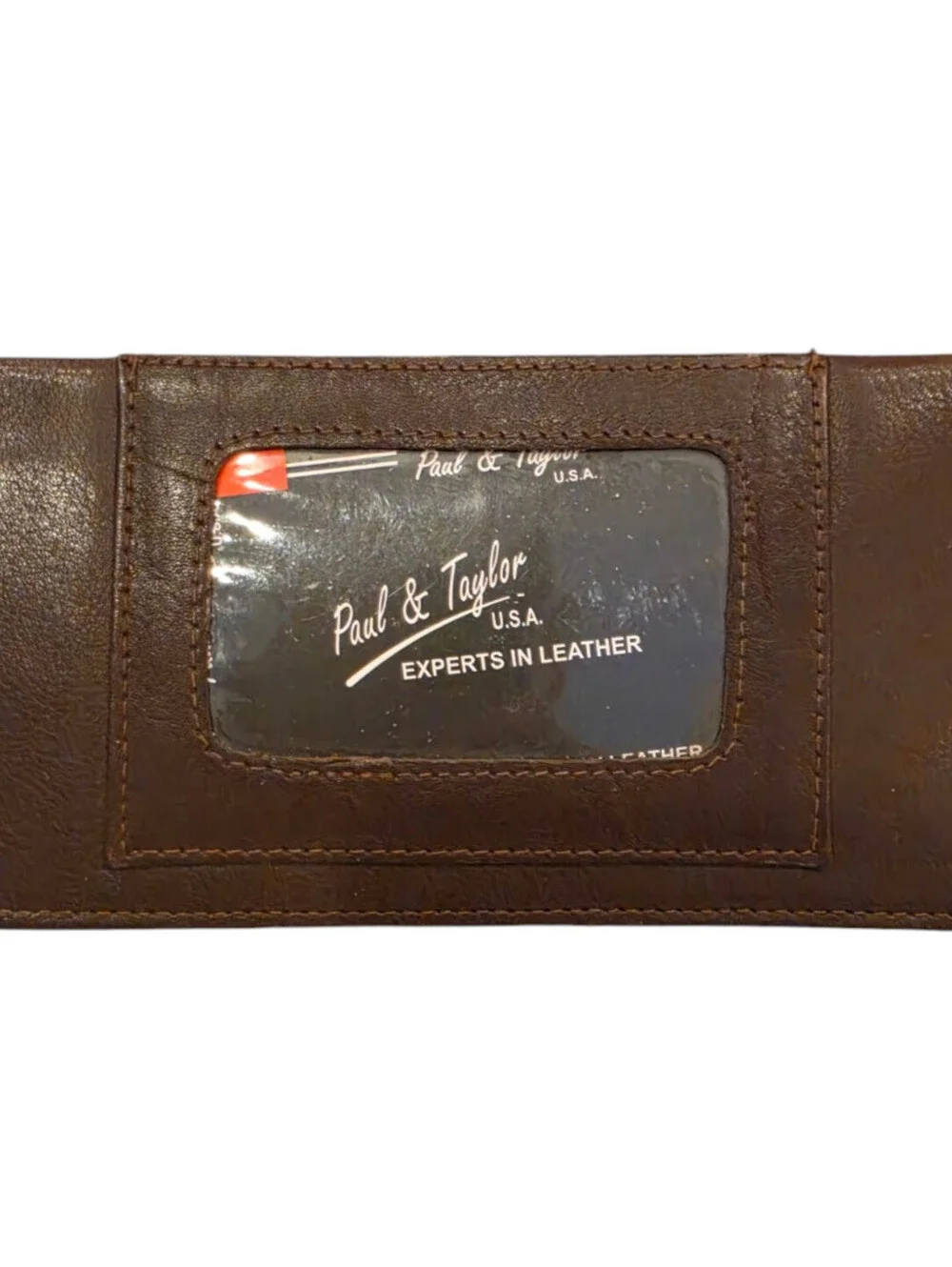 Paul & Taylor Brown Leather Hand Crafted Bifold Wallet Checkbook Size